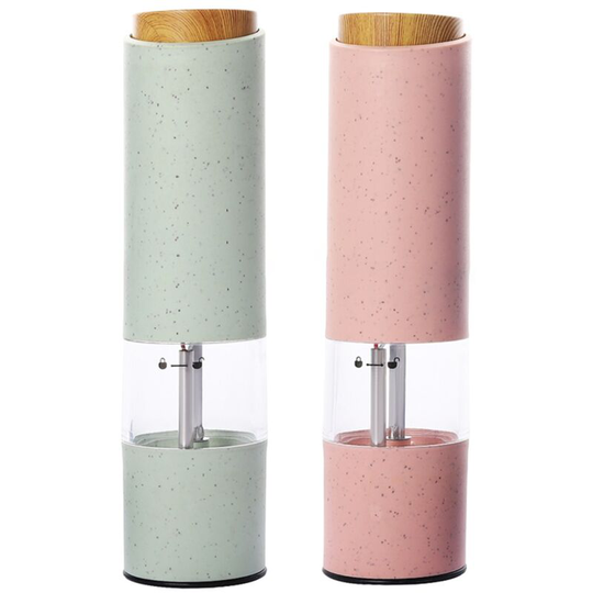 Electric Pepper Grinder Automatic Salt Grinder Wheat Fiber Material One Hand Operated Mill 1pcs green+1pcs pink
