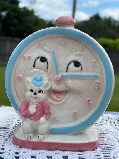 Vintage Clock Face Planter With Mouse