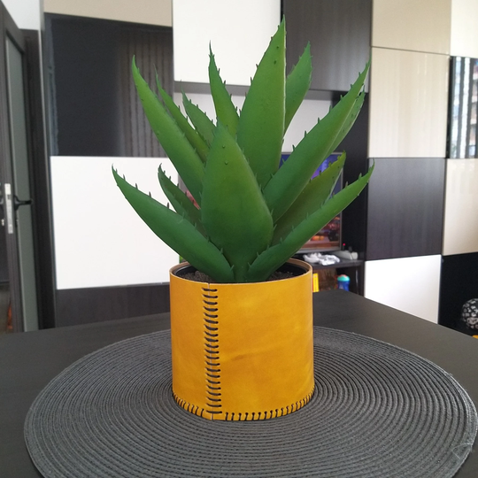 Faux Succulents in Mustard Yellow Leather Pot | Fake Succulent Agave Plants Home Decoration Small Decorative Aloe