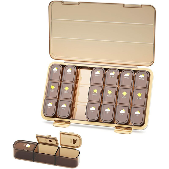 Sun Flowergb - 3 Times a Day Weekly Pill Organizer, 7 Day Pill Organizer With Large Compartment, Light And Moisture Resistant Travel Pill Organizer