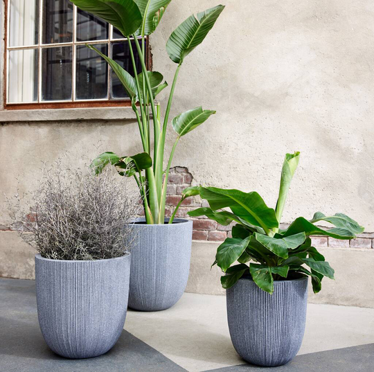 Grey Faux Cement Ribbed Planter