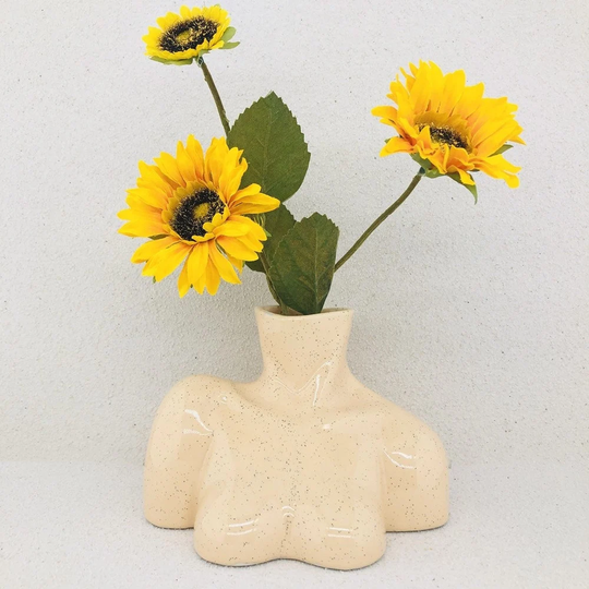 Beige Body Vase Female Form Vase, Modern Art Décor, Flower Ceramic For Home Office Boho Sculpture