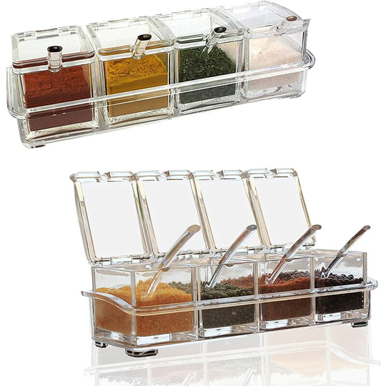 BecomeRich Clear Acrylic Seasoning Box with Lid and Spoon for Seasoning Spices, Salt, Sugar and Condiments
