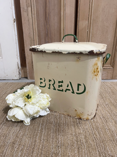 Vintage Enamel Bread Bin With Lid, Prop, Kitchenalia. Planter