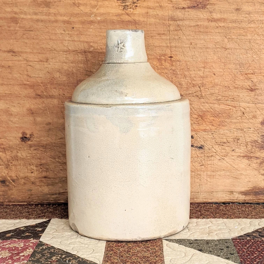Jug Star Shoulder 1/2 Gallon Oatmeal Salt Glaze Crock Whisky/Whiskey Stoneware Earthenware Ceramic 9" Tall X 5 3/4