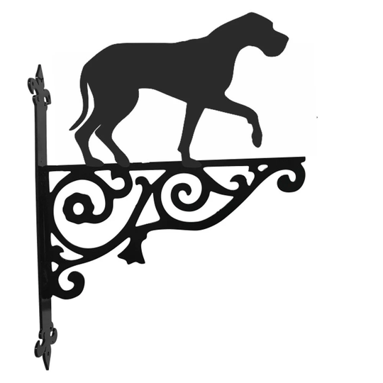 Great Dane Ornamental Hanging Bracket - Contemporary Basket Wall Mounted Decorative Garden Black