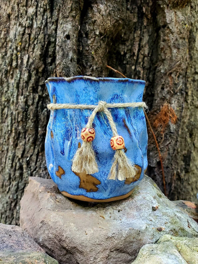 Wheel Thrown Pottery, Oddish Planter With Drainage, Ceramic Bag Of Holding