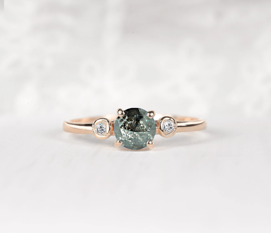 Salt & Pepper Diamond Ring | Grey Art Deco Multistone Dainty Three Stone For Her