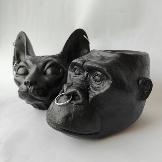 Set Of 2 Concrete Planters "Sphynx & Gorilla