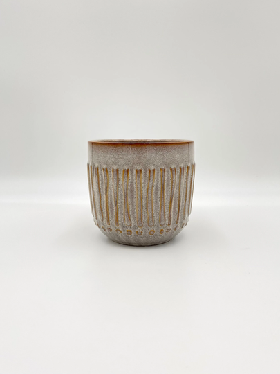Rome Grey, Brown, Embossment Pattern Pot, Glazed Ceramic House Plant Indoor Planter, Stunning Design