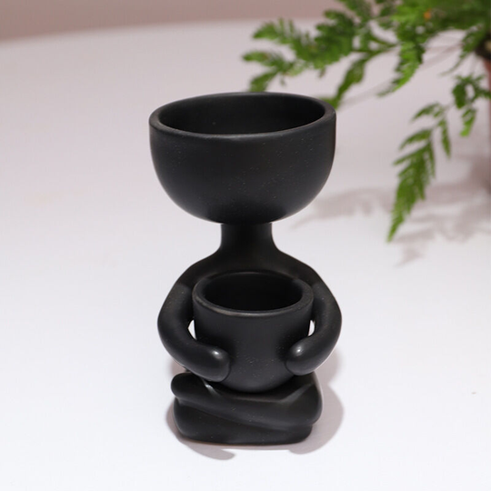 Perle Raregb - Ceramic Flower Pot Portrait Flower Pot Table Succulent Cactus Humanoid Vase Desktop Flower Stand Black Plant Container 6X6x10cm (Black)
