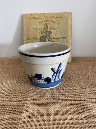 A Lovely Blue & White Holland Inspired Indoor Plant Pot With Sailing Boat Windmill Design