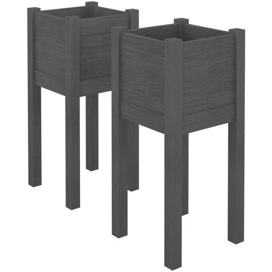 Garden Planters 2 pcs Grey 31x31x70 cm Solid Pinewood Vidaxl Grey