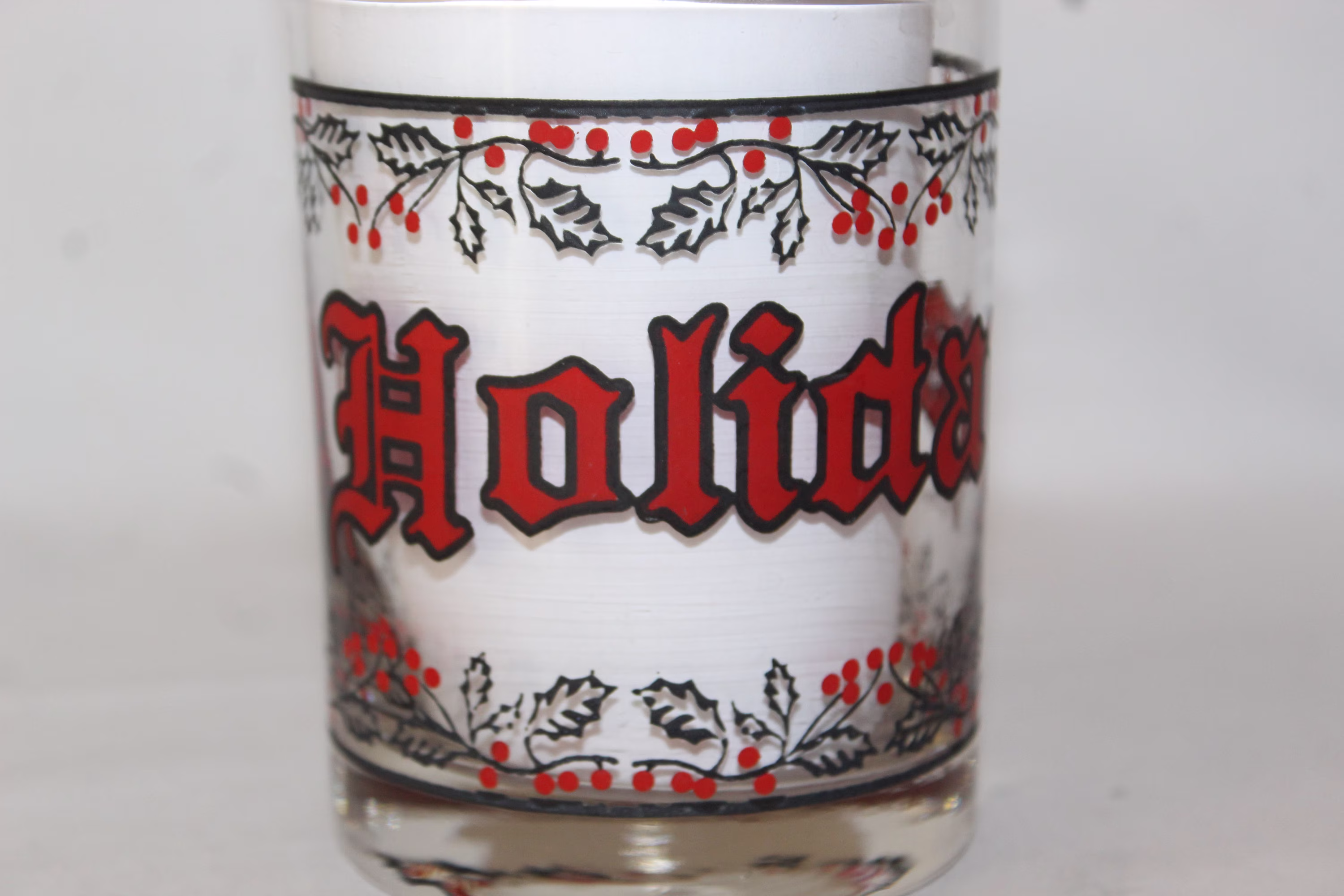 Rare Houze Glass Seasons Greetings Double Old Fashioned 4 1/8" Tall 3.25