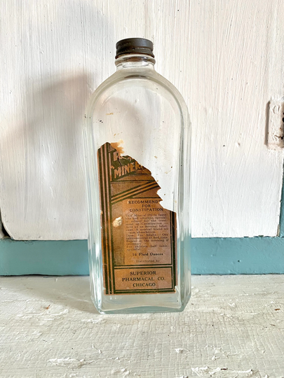 Antique Glass Bottle, Vintage Pharmacy 1920S Mineral Spirits Bottle