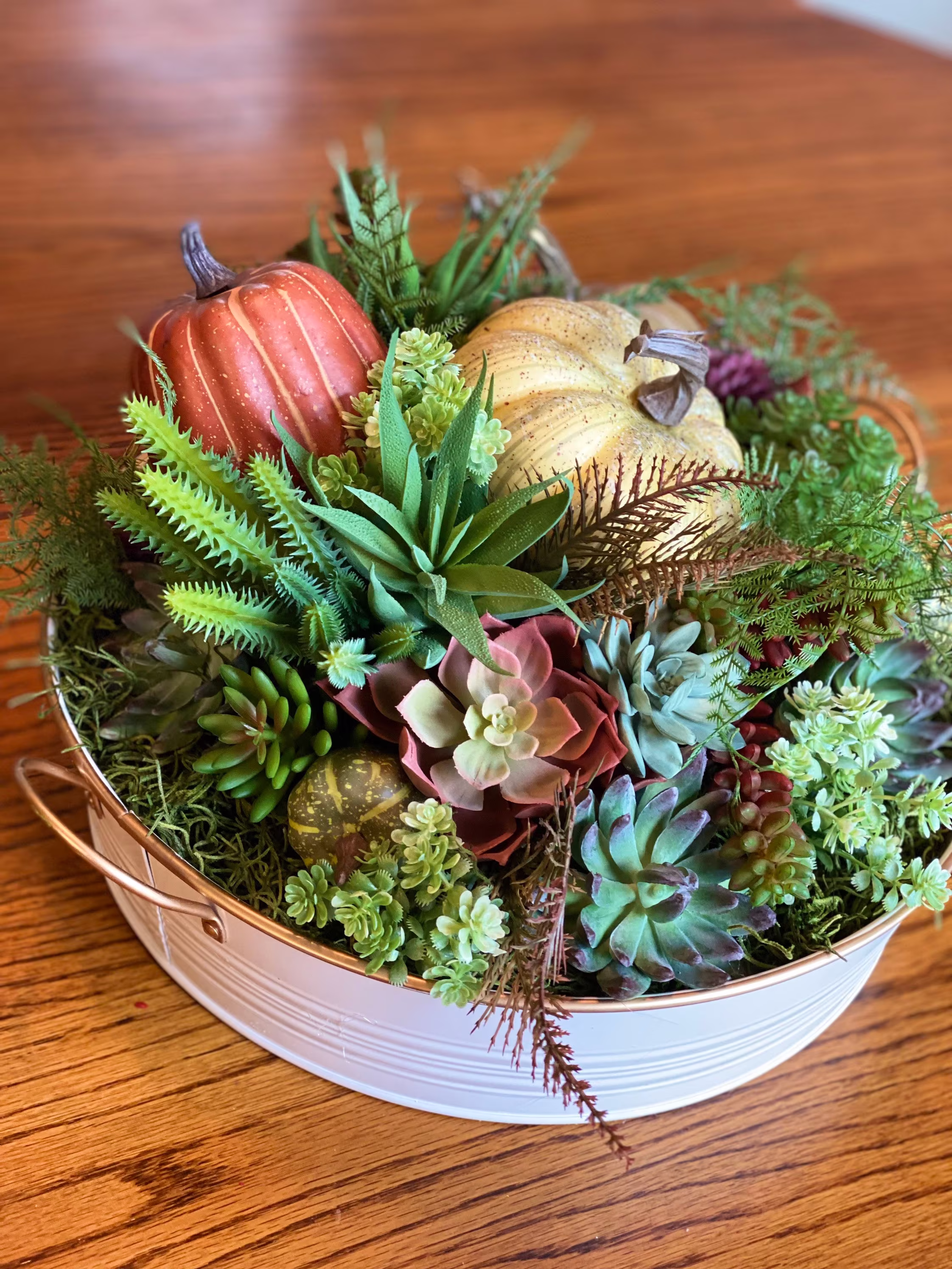 Fall Succulant Garden, Planter Garden, Pumpkin Arrangement, Centerpiece, Succulent Table Decor, Designer Arrangement