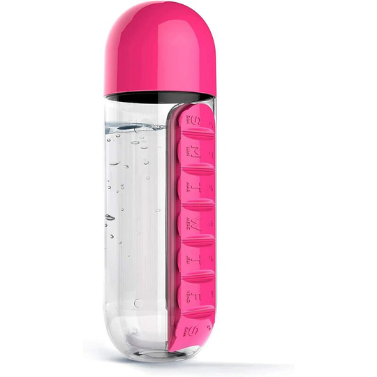 Water Bottle with Pill Holder, Portable Inserted Pill Case Bottle rose red - Muff