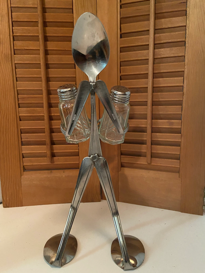 Vintage Novelty Salt & Pepper Holder/Silverware Art