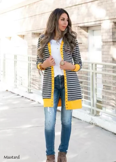 striped Long Sleeve Snap Button Cardigan | Cardigans Winter Cardigan| Sweater Holiday Season Sweaters S-xxl