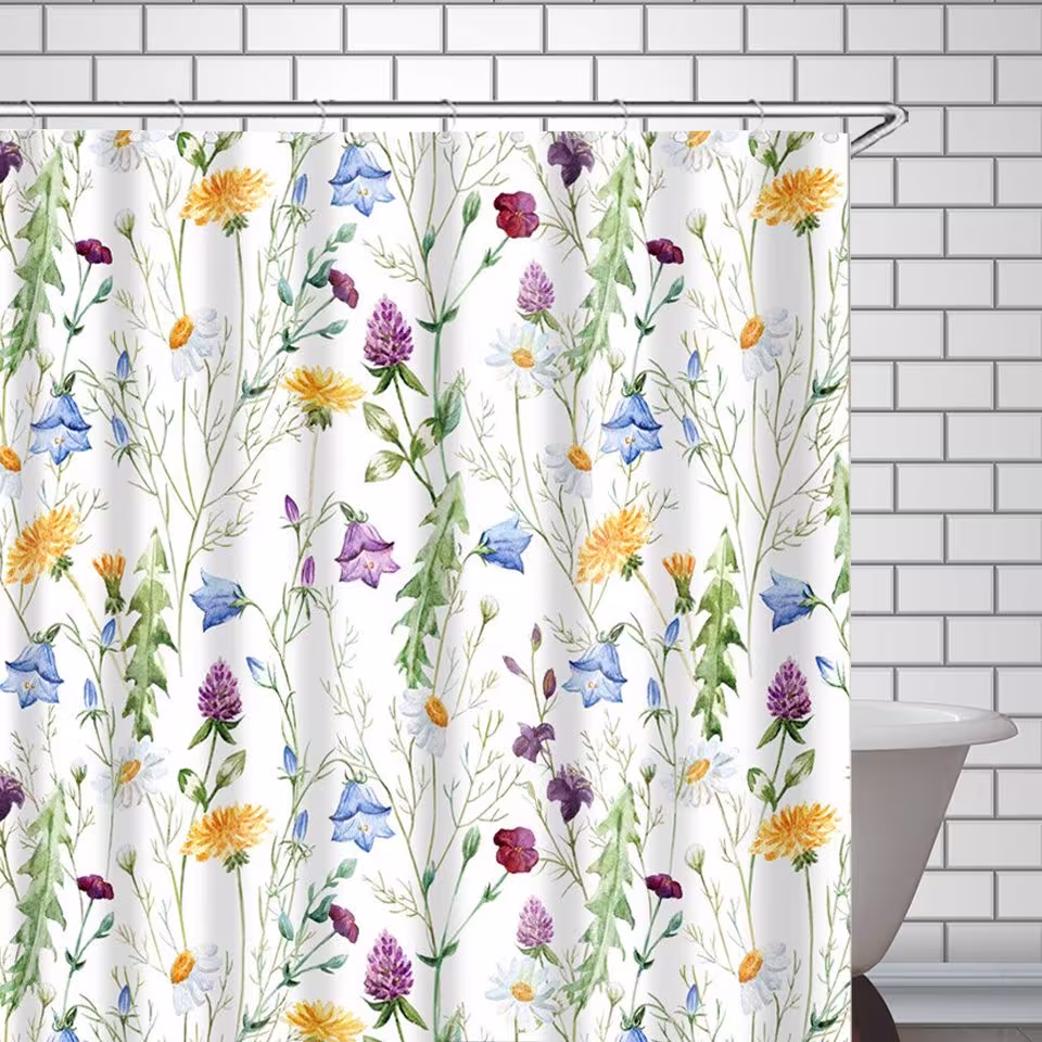 Floral Shower Curtain Herbs Green Leaves Flowers Bath Curtains Botanical Waterproof Fabric Bathroom Decor
