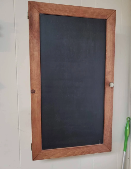 Farmhouse Spice Rack - Solid Wood- Chalkboard Door Rustic Pantry- Medicine Cabinet Chic Decor Organizer Wall Mount