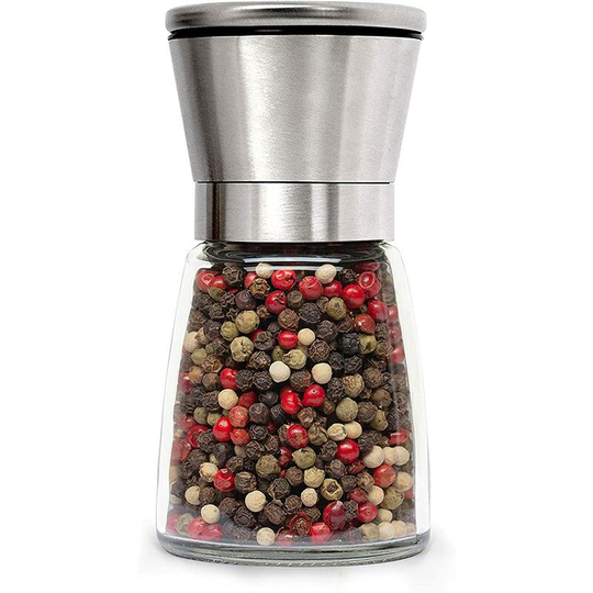 Pepper and Salt Mill, Brushed Stainless Steel Pepper and Salt Mill and Original Premium Glass (1 piece)