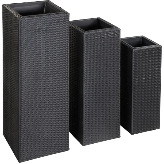 Hommoo Garden Raised Beds 3 pcs Poly Rattan Black