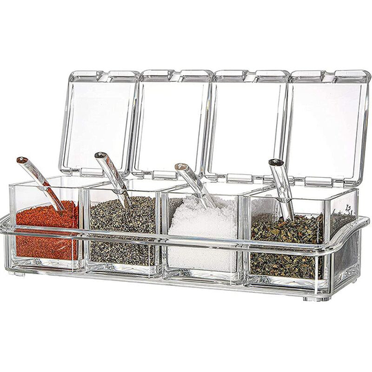 4 Pieces Set Clear Seasoning Box, Storage Container Condiment Jars, Spice Dispenser Jar