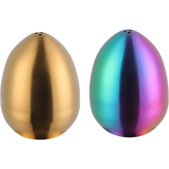 Stainless steel egg seasoning jar kitchen salt and pepper shaker with three holes Gold + Magic Color