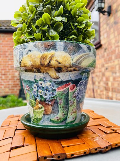 Dog Plant Pots, Terracotta Decoupaged Dog Theme Decor, Home Items, Gifts For Lovers, Christmas Gift