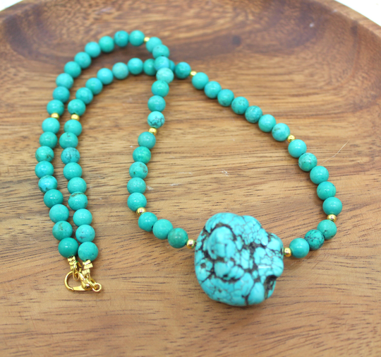 Turquoise Necklace/Calming Gemstone Beaded Stone Healing Crystals Sacral Chakra