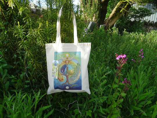 Tote Bag, Shopping Reusable Cotton Spiritual Gifts, Deer Medicine, Elen Of The Ways, World Tree, Labyrinth, Celtic Art, Eco
