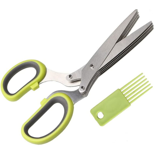 Heguyey - Herb Scissors, Sharp 5-Blade Herb Chopping Scissors, Suitable for Chives, Citrus, Onion, Garlic, Vanilla with Cleaning Comb (1 Pack, Green)