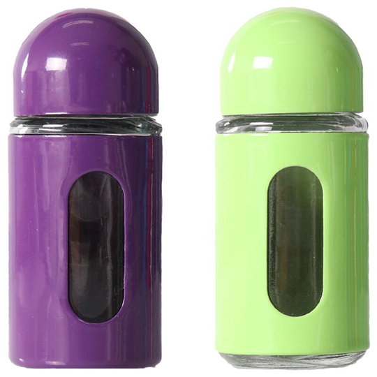 Fvbjd - Glass Salt and Pepper Shakers with Adjustable Pour Holes - Stainless Steel Salt Shaker and Pepper Shaker purple + green