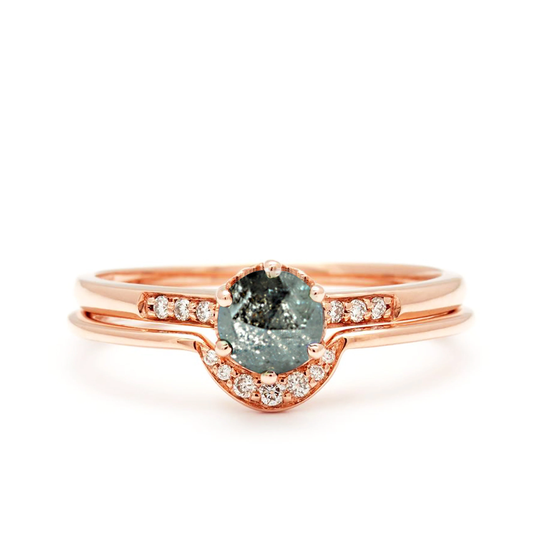 Salt & Pepper Diamond Ring Wedding Band | Grey Vintage Dainty Rose Gold With