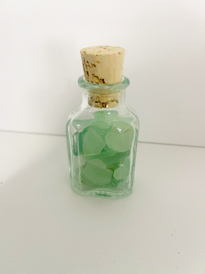 Small Antique Clear Glass Bottle Filled With Antique, Tumbled, Recycled Glass, Owens Apothecary Medicine D6 #001