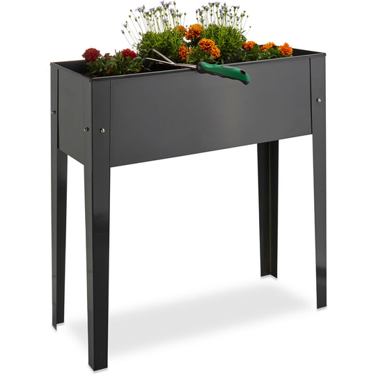 Relaxdays - Raised Flowerbed, Metal, 4 Legs, Plant Container, Herb Bed, Balcony Storage, HxWxD: 80.5 x 81.5 x 31 cm, Grey