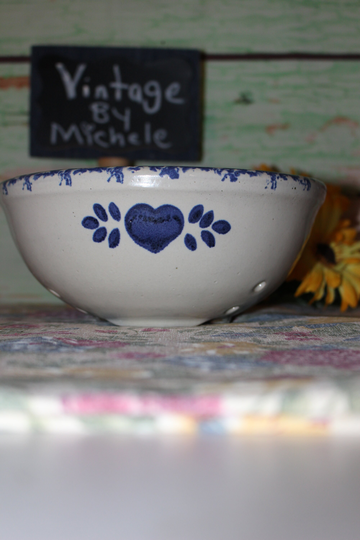 Country Blue Heart Planter With Drain Holes Vintage 80's Indoor/Outdoor Pottery