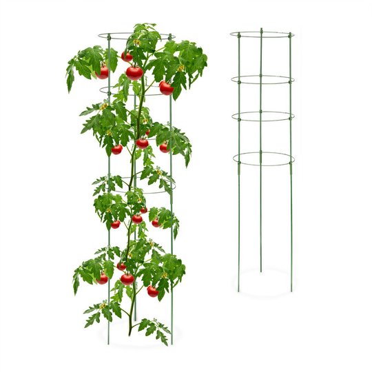 Climbing Aid Set of 2, Metal & Plastic, 120 cm, 3 Adjustable Rings, Trellis Frame Vines Garden Plants, Green - Relaxdays