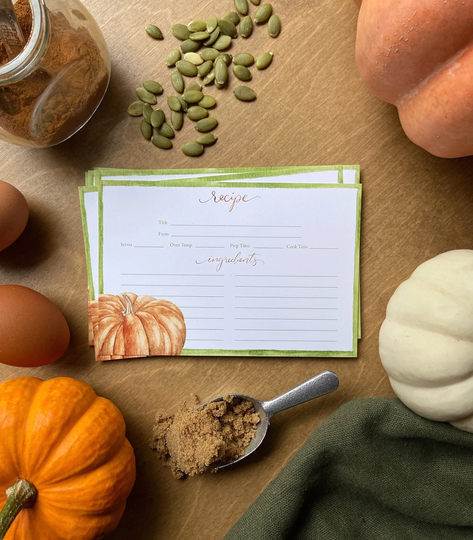 Fall Recipe Cards | Pumpkin Recipes Autumn Thanksgiving Card Set Gift For Baker