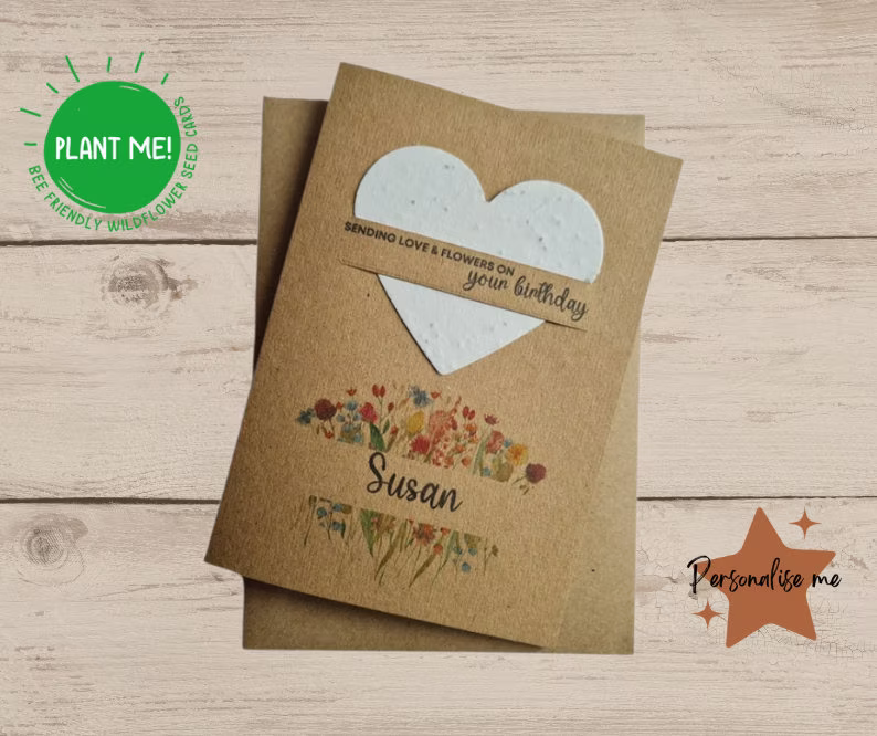 Happy Birthday Card | Personalised Seeded Wildflower Plantable Seed Greetings With Flowers Eco Friend