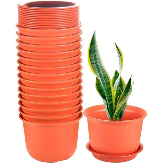 15 Pack Plant Pots, 6 inches Plastic Planters with Drainage Hole and Tray, Plants Not Included
