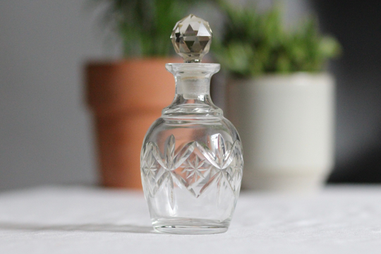 Vintage Cut-Glass Bottle. With Stopper. Medium Sized. Small Storage. Container. Scent Dressing Table