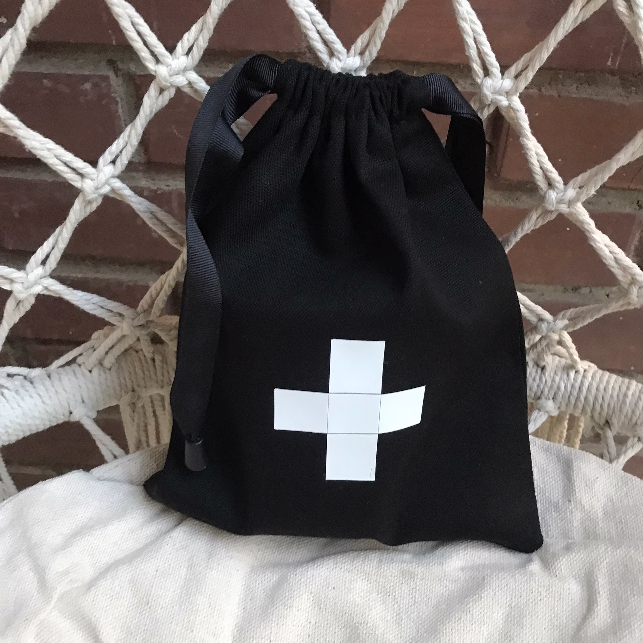 Black Medicines Bag. Vitamines Travel Cotton Personalized Bag With Cross. Drawstring Handmade