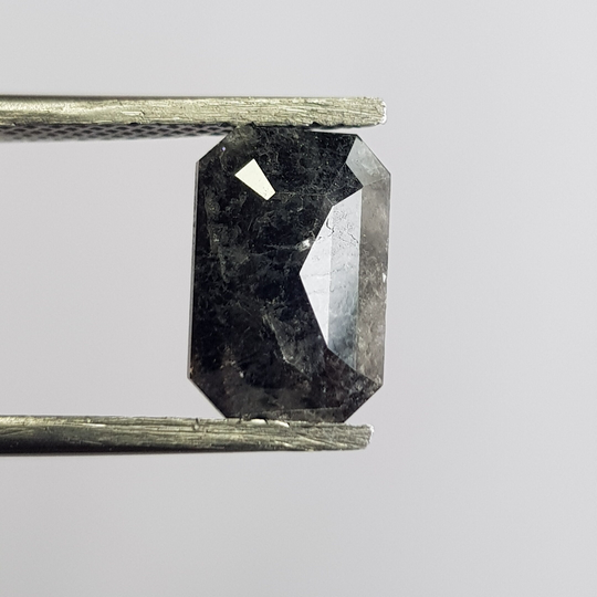 10.2mm/2.45Ctw Black/Grey Emerald Cut Salt & Pepper Rose Natural Loose Faceted Diamond For Ring, Dds735/1