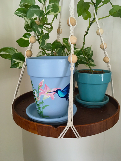 Hand Painted Hummingbird & Lilies Planter - Gift For Her Plant & Nature Lover Home Décor Office