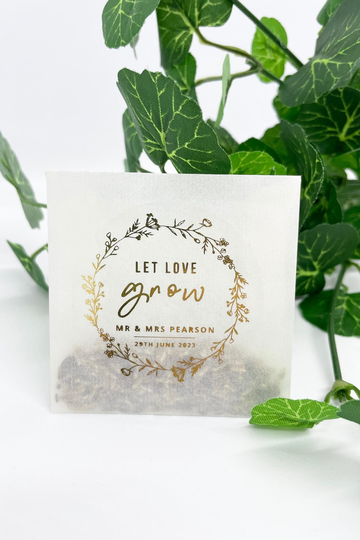 Personalized Let Love Grow Wildflower Wedding Favours Gold Foil Floral Garland Design Guest Thank You Favors Eco-Friendly Bee Lover Gifts
