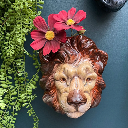 Lion Head Ceramic Wall Sconce/Freestanding Vase Or Storage Jar Planter