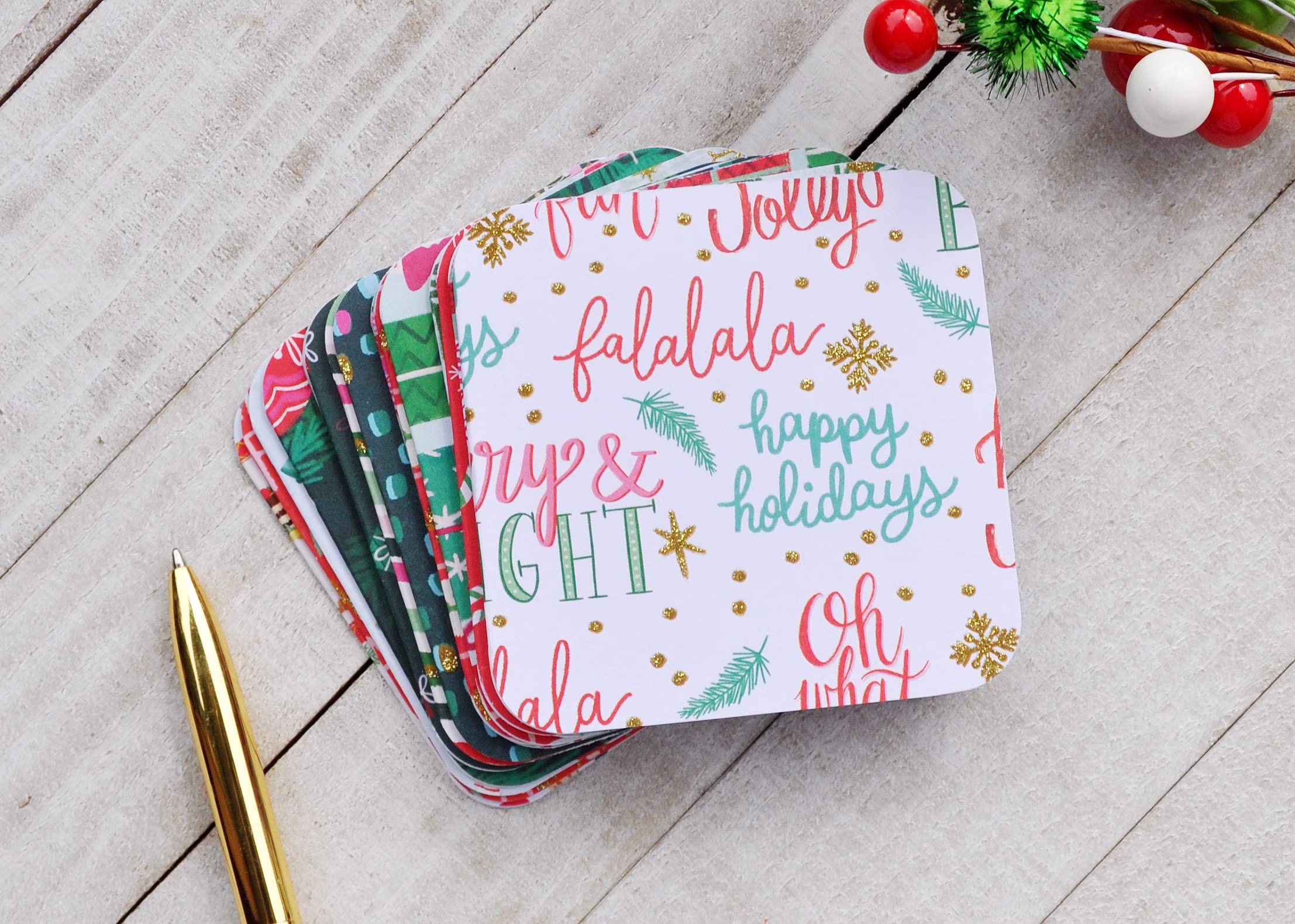 Small Assorted Christmas Cards, Gift Enclosure Mini Seasonal Blank Note Set Of 16