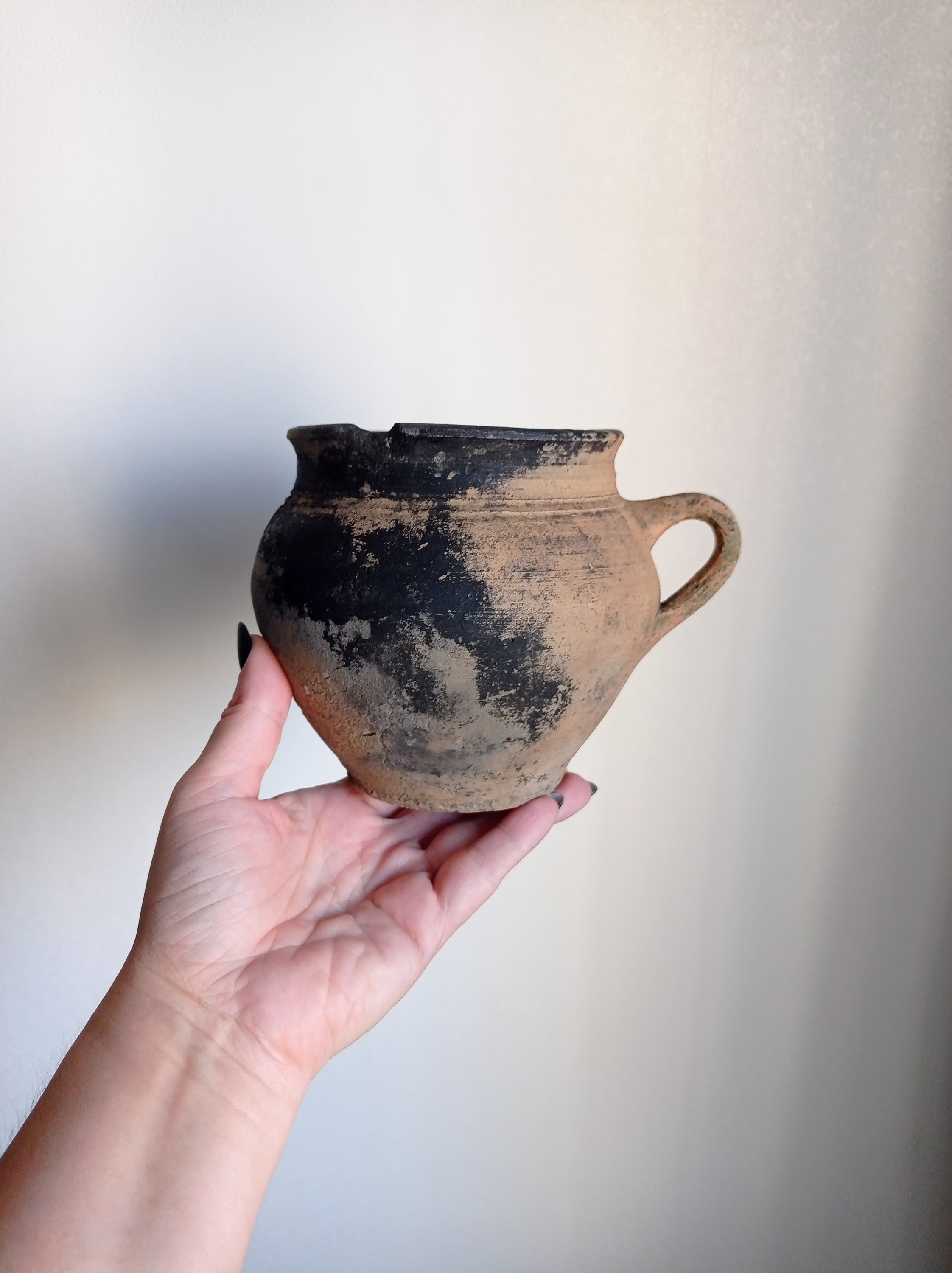 Old Clay Pot, Vintage Small Vase, Ceramic Ancient Rustic Folk Wabi Sabi Pottery, Primitive Planter
